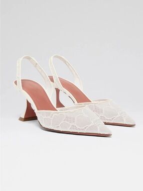 Amina Muaddi Holli Lace Sling 70 in Ivory Lace